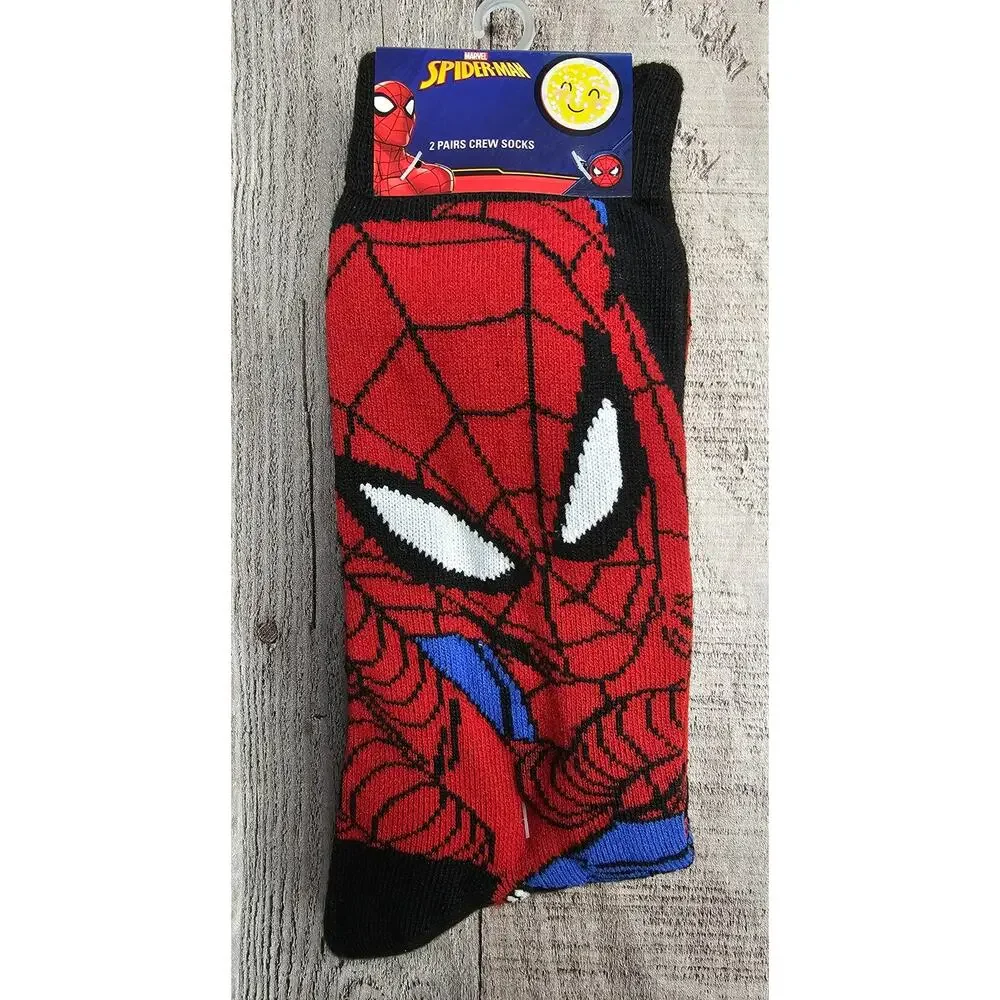 HYP SPIDER MAN 2 Pair NEW Crew Socks Size 6 - 12 Marvel Comics UNISEX